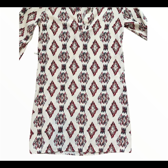 MY BELOVED Boho V Cut Geo Diamond Print Tunic Dress With V Cut Ivory/Red Medium - Picture 5 of 10